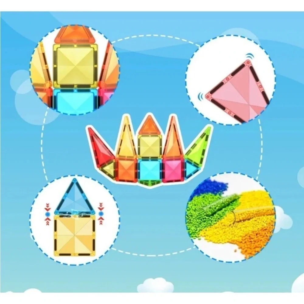 36-Piece Mini Diamond Magnetic Tiles Set - Red, Blue, Yellow